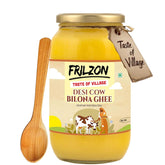 Organic Desi Cow Bilona Ghee With Wooden Spoon By Frilzon | Traditional Bilona Method, Cultured Danedar Desi Homemade Ghee Good For Health | (1 Litr) 33.8 Ounce | Jar Pack